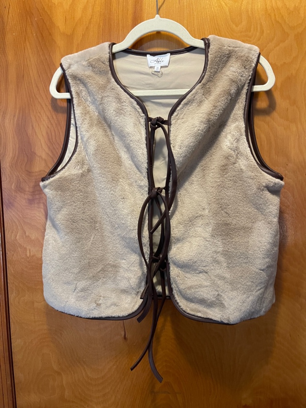 Able Beige Faux Fur Vest with Brown Trim